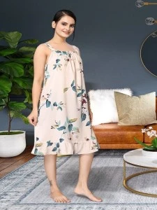 Viscose Rayon Womens Casual Dresses Summer Womens Fashion Casual Sleeveless Square Skin Neck Print Casual night suit