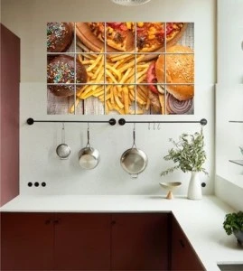 MADHUBAN DECOR Pizza fingers decorative kitchen sticker (Multicolor PVC Vinyl) Self Adhesive Sticker (Pack of 1)