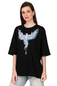 PUFF PRINTED OVERSIZED Bird T SHIRT FOR WOMEN Black