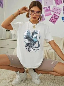 PUFF PRINTED EAGLE Regular T SHIRT FOR WOMEN White PUFF PRINTED EAGLE Regular T SHIRT FOR WOMEN White