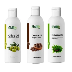 Edith Pure Olive Castor Neem Hair Oil Revitalize Strengthen and Nourish Skin and Hair100ml Each