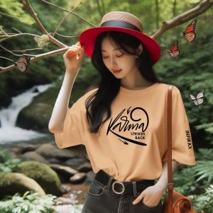 Women Graphic Karma Strikes Back Printed T shirt Peach