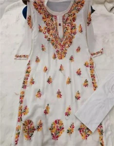 Lucknowi Fashion Georgette Multicolour thread Chikankari Work White Kurti