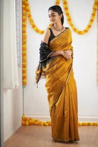 Maheswari Cotton silk Yellow saree with running blouse piece Maheswari Cotton silk Yellow saree with running blouse piece