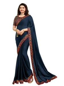 Women SANGINI Fabric Blue Saree With Digital print