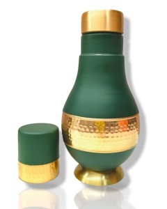 KUVI Satin Coated Pure Copper Hammered Plain Bed Side Green Water Jar Pot