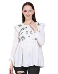 Women Floral Print White Top