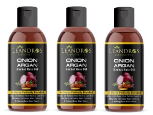 Leandros Onion Argan Herble Hair Oil Help To Reduce Hair Fall And Dandruff  For Men And Women 200ml pack of 3