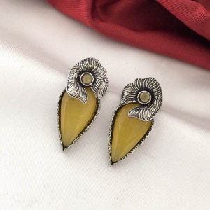 Embossed Flower Oxidised Yellow Earrrings Yellow Embossed Flower Oxidised Yellow Earrrings Yellow