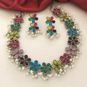 Multicolour Flower Model Necklace with Earrings