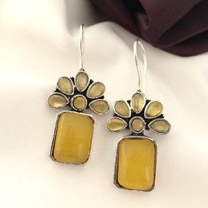 Yellow Colour Oxidised Earrings Handmade