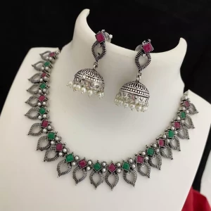 Leaf Model Neckalce with Jhumka Earrings