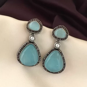 Premium Skyblue Pearl Oxidised Earrings