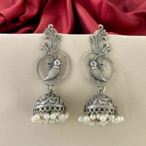 Silver Look alike Peacock Model Earrings