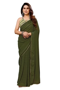 Readymade Pleated Banglori Checks Green Saree