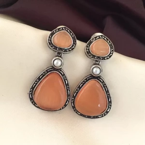 Premium Orange Pearl Oxidised Earrings