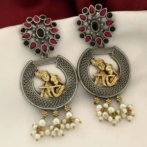 Dual Tone Radha Krishna Earrings Red Black