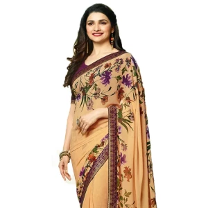 Printed Georgette Bollywood Beige Saree