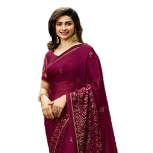 Womens Banglory blouse jaquard Purple Saree