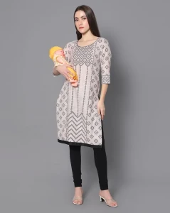 Printed Off White Nursing Kurti For Post Partum