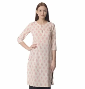 Woman Floral White Pink Solid 100% Cotton printed Kurta