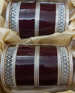 Alloy Cubic Zirconia Silver Coated Maroon Chudas Pack of 2