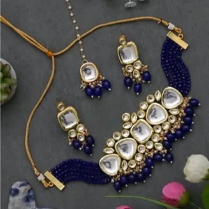 Latest Choker Design Antique Kundan Blue Necklace Set