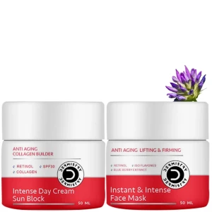 Dermistry Anti Ageing Collagen Builder SPF30 Sun Block Day Cream & Intense Anti Aging Face Pack Mask Pack of 2 100 ML