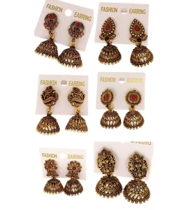 Oxidized Gold Plated Earring For Woman 6 pis red combo Oxidized Gold Plated Earring For Woman 6 pis red combo