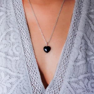 Black Obsidia Stone Pendant with Silver Chain Black Obsidia Stone Pendant with Silver Chain