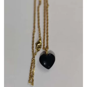 Black Obsidia Stone Pendant with Golden Chain Black Obsidia Stone Pendant with Golden Chain