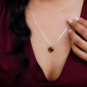 Tiger Eye Stone Pendant with Silver Chain Tiger Eye Stone Pendant with Silver Chain