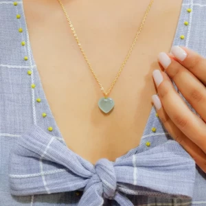 Green Chalcedony Stone Pendant with Golden Chain