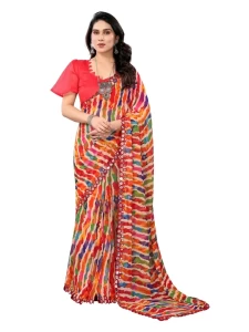 SHIBORI Printed Red saree with Mirror Less