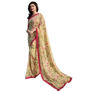 Star Walk Floral Printed Georgette beige Saree For Women Star Walk Floral Printed Georgette beige Saree For Women