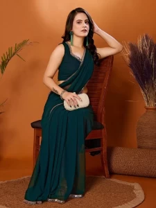 Georgette RAMA Saree With Miorror Border Georgette RAMA Saree With Miorror Border