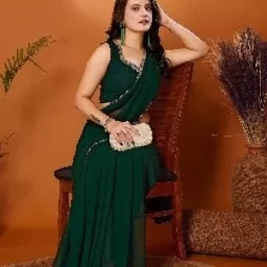 Georgette Green Saree With Miorror Border