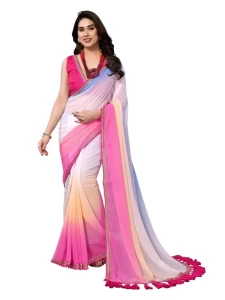 Georgette HIT Sky Pink PADING SAREE WITH EMBROIDERY WORK LACE Georgette HIT Sky Pink PADING SAREE WITH EMBROIDERY WORK LACE