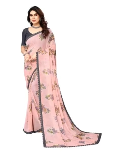 Kavya Georgette Printed Peach Grey Saree