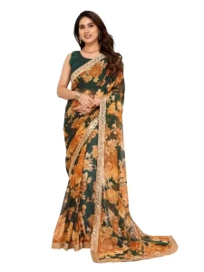 Organza Digital Print Green Saree