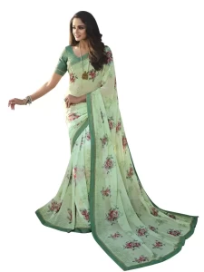 Light Firozi Georgette Printed Saree