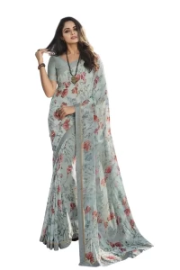 Sky Blue Georgette Printed Saree