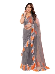 GREY RUFFAL SAREE WITH LERIYA BLOUSE