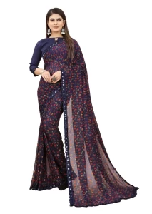 Mirror Blue Banglori Printed saree with Mirror Less
