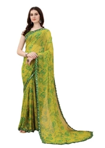 Mirror Olive Banglori Printed saree with Mirror Less