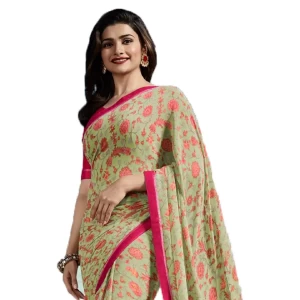Star Walk Floral Printed Georgette Light Green Saree For Women Star Walk Floral Printed Georgette Light Green Saree For Women