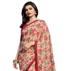 Star Walk Floral Printed Georgette Peach Saree For Women Star Walk Floral Printed Georgette Peach Saree For Women