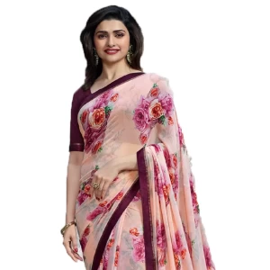 Star Walk Floral Printed Georgette Rose Saree For Women Star Walk Floral Printed Georgette Rose Saree For Women