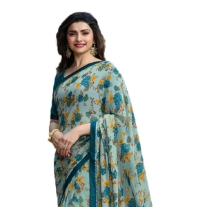 Star Walk Floral Printed Georgette Sky Blue Saree For Women Star Walk Floral Printed Georgette Sky Blue Saree For Women