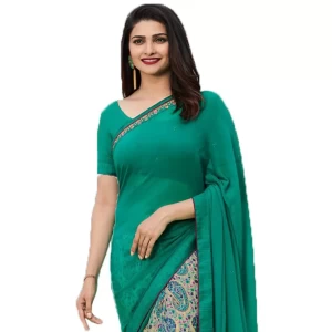 Floral Half Print Fashion Georgette Firozi Line Saree Floral Half Print Fashion Georgette Firozi Line Saree